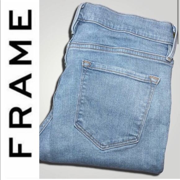 FRAME LE SKINNY DE JEANNE LIGHT WASH BOHO WESTERN DISTRESSED DENIM BLUE JEANS 26 - Picture 6 of 10